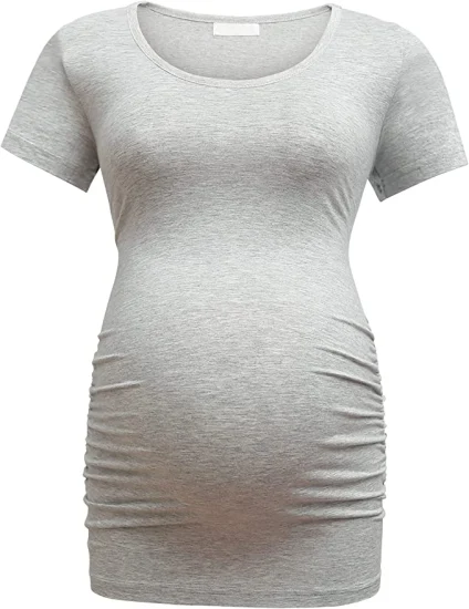 Camiseta feminina modal de bambu para maternidade, camiseta clássica com babados laterais, roupas para gravidez