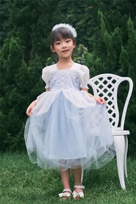 Moda azul infantil casamento vestido de princesa infantil vestuário