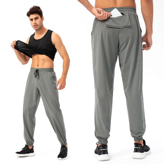 Calça masculina de secagem rápida com cordão para corrida e academia com 3 bolsos casual com zíper manguito para esportes ao ar livre calças para exercícios levantamento roupa inferior para treino