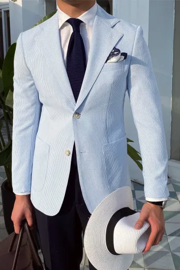 Terno masculino de 3 peças formal risca de giz slim fit blazer com lapela entalhada