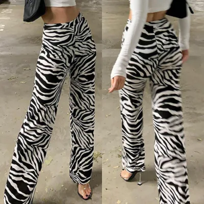 Verão novo estilo zebra estampa calças largas fabricantes de roupas femininas