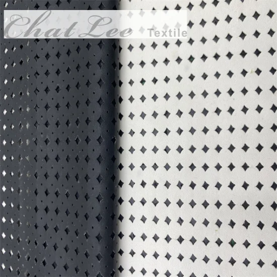 Cores de couro PU perfurado de PVC com corte a laser perfurado para tecido de vestuário